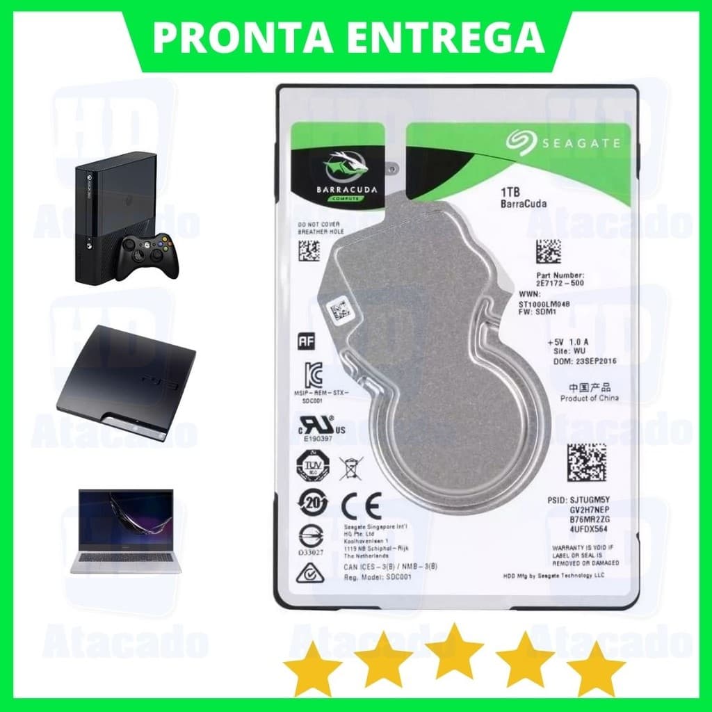 HD 1TB Interno 2.5" Xbox/PC/Notebook/PS4 - Disco Rígido Slim SATA com NF e Garantia