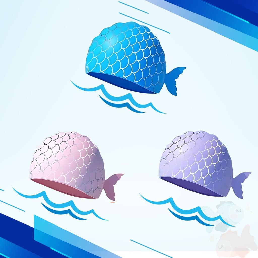 Touca Natação Infantil Silicone Poolsy Impermeável para Praia Mar Piscina Criança Peixe