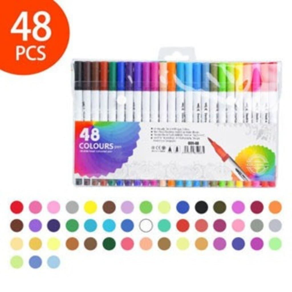 Kit 48 Canetas Marcador 2 em 1 Brush Lettering e Ponta Fina Dual Pen Canetinha Colorir Desenho