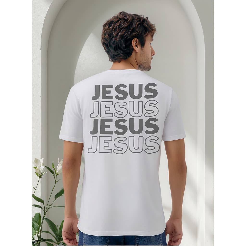 Camiseta Masculina Jesus Escrito Tshirt 100% Algodão Camisa
