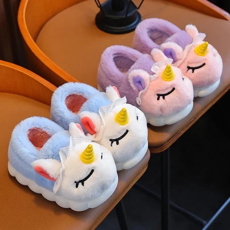 Pantufas de Pelúcia de Unicórnio para Crianças Sapatos de Algodão Quentes Pantufas Antiderrapantes para Meninas e Menino