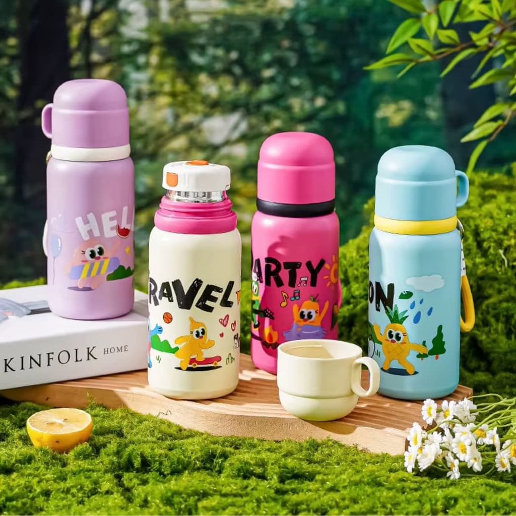 Garrafa Térmica Infantil Com 450ml Inox Escolar Copo + Alça