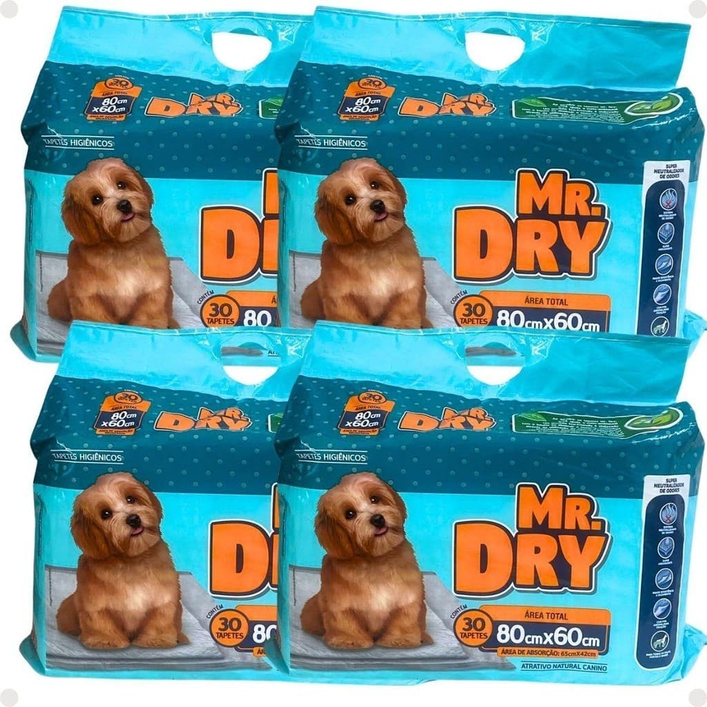 Kit Mr. Dry: 4 Tapetes Higiênicos 80x60cm Com 30 Unidades