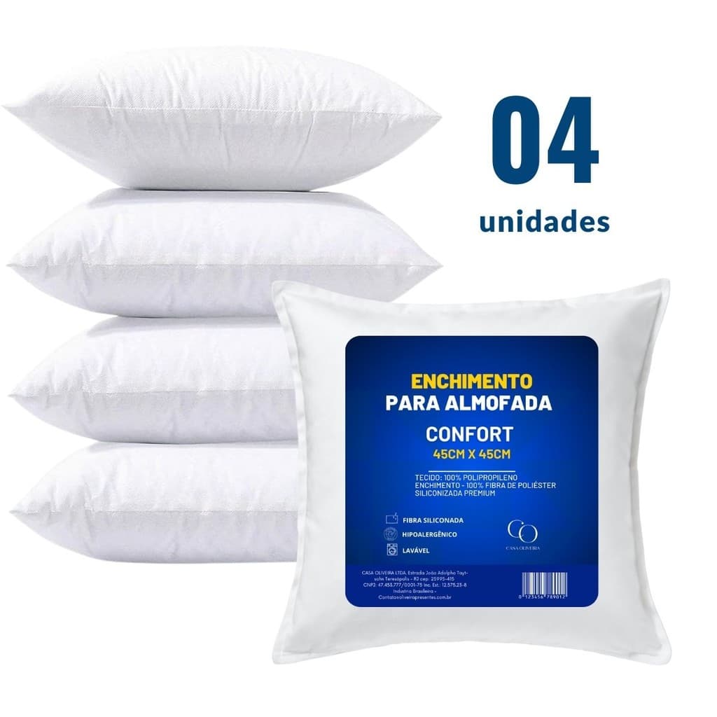 Almofadas Para Sofá Kit 4 Enchimentos 45cm x 45cm Grande Fibra Siliconada Antialérgica Premium