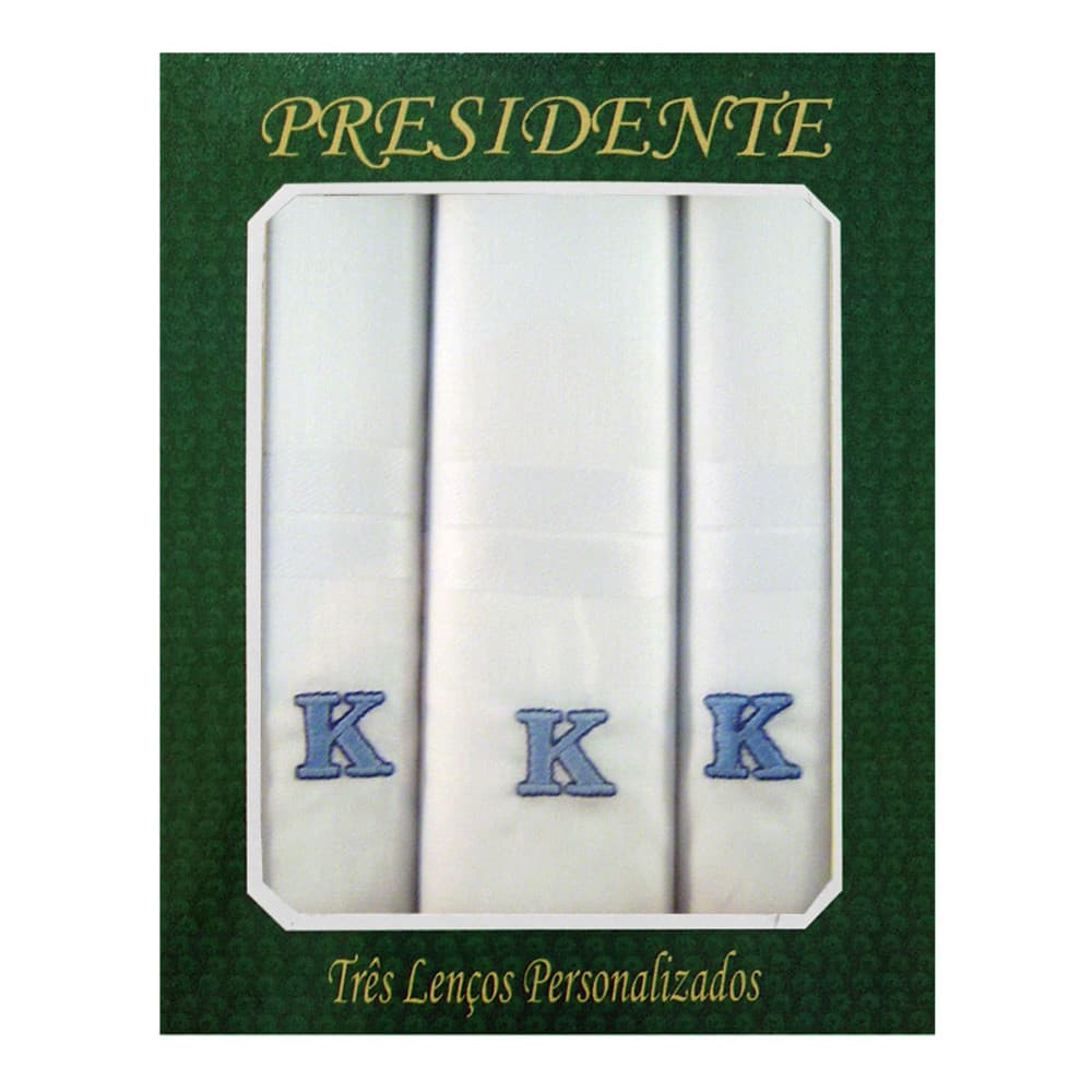 Caixa Lenço Masculino Iniciais Bordadas - Letra K