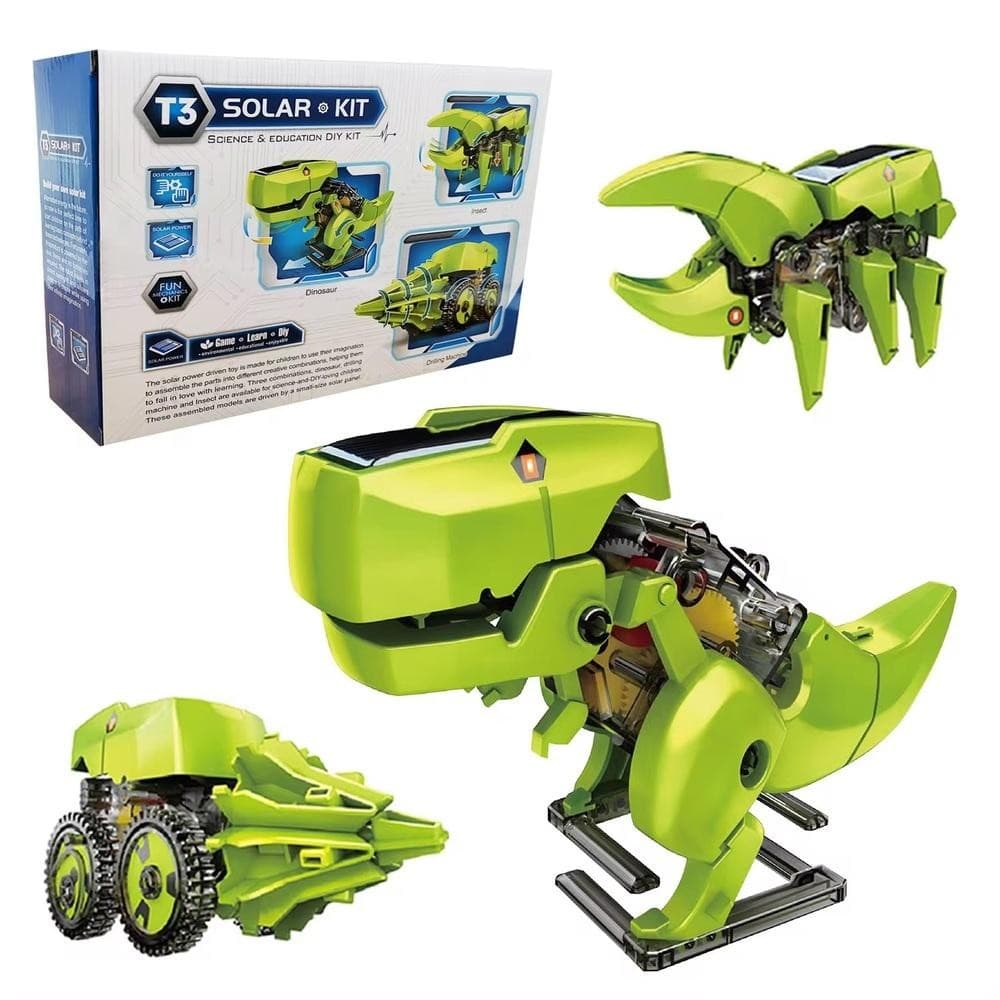 KIT BRINQUEDO DE MONTAR ROBÔ SOLAR DINOSSAURO TRATOR INSETO EDUCATIVO COM PLACA DE ENERGIA 3 EM 1