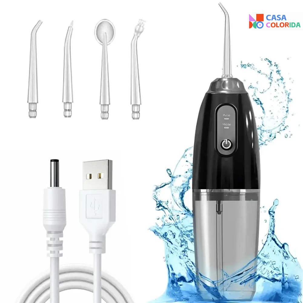 Water Flosser Irrigador Oral Profissional Recarregável Sem Fio com Bico Ortodôntico Jato de Água Suave