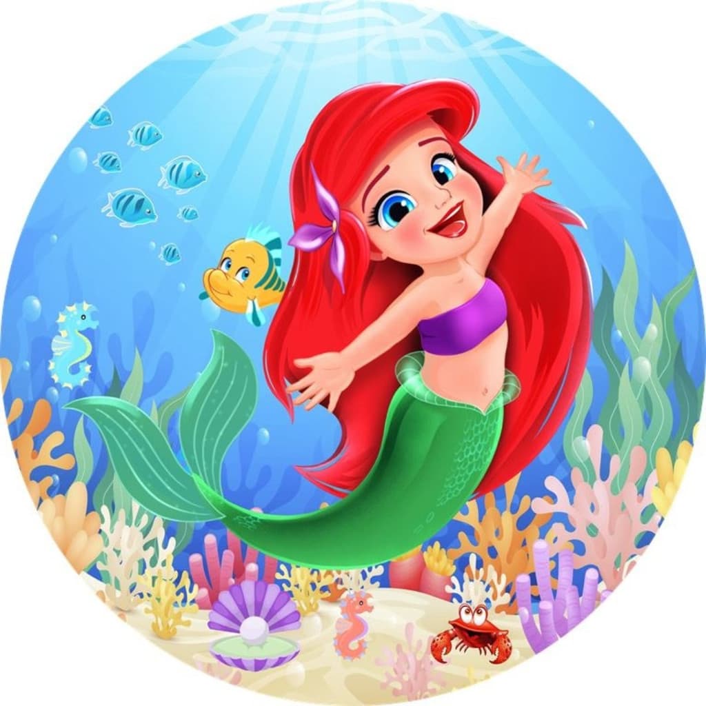 Mini Capa Painel Redondo Elastico Veste Fácil Tamanho 50x50cm Decoração Princesa Fundo Do Mar  