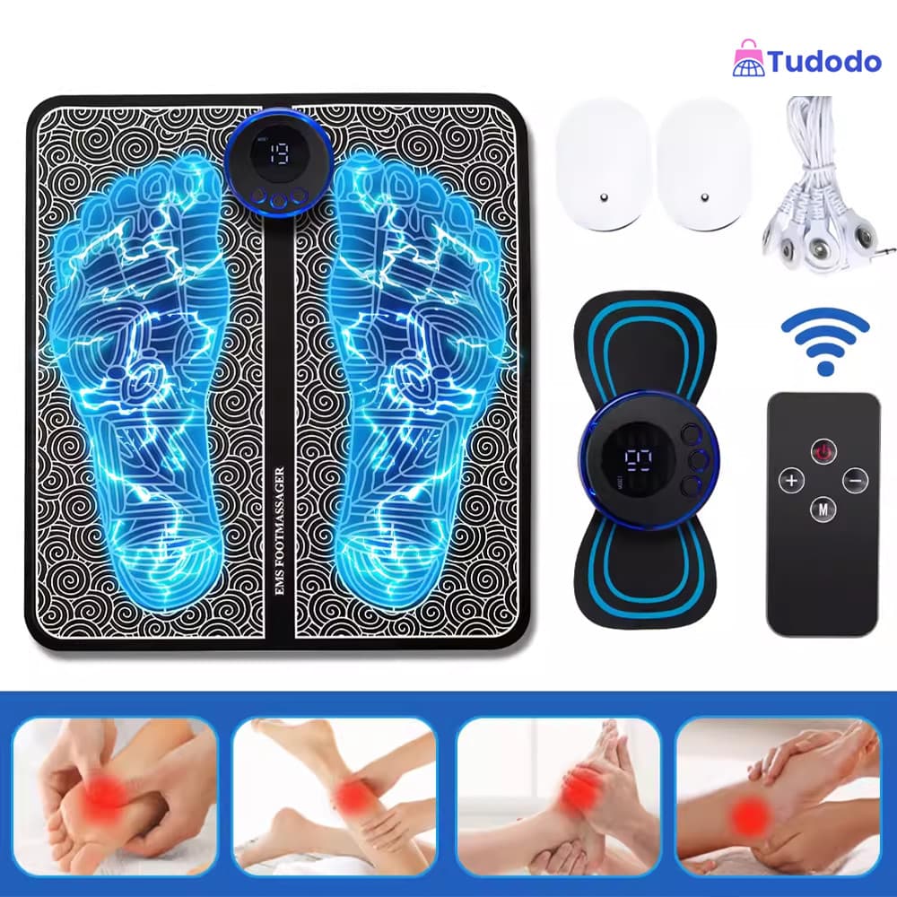 Kit Mini Massageador E Tapete Elétrico Dor Pés E Musculares Tapete Massageador de Pés Elétrico Portátil Recarregável EMS