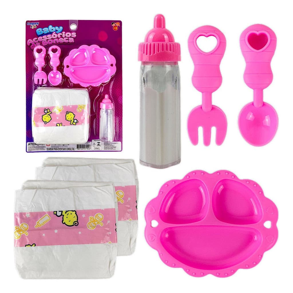 Kit Mamadeira Mágica Baby Care Acessórios Para Boneca com Fraldas