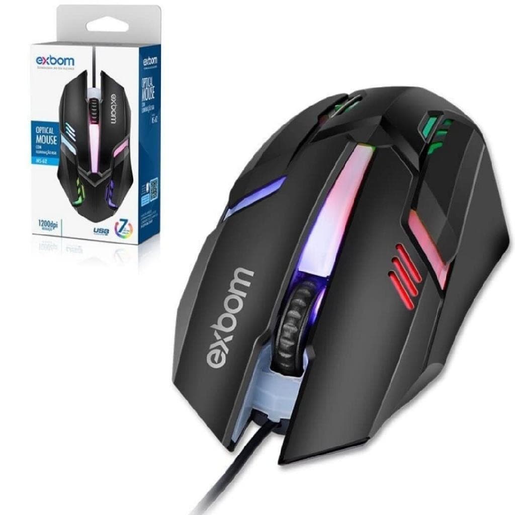 Mouse Gamer Exbom MS-62 Com Fio USB LED RGB 1200 DPI