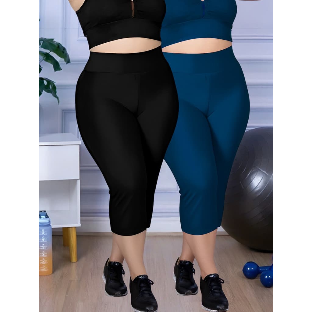 Kit 2 Calça Legging Leg Corsario Capri Plus Size Fitness Suplex