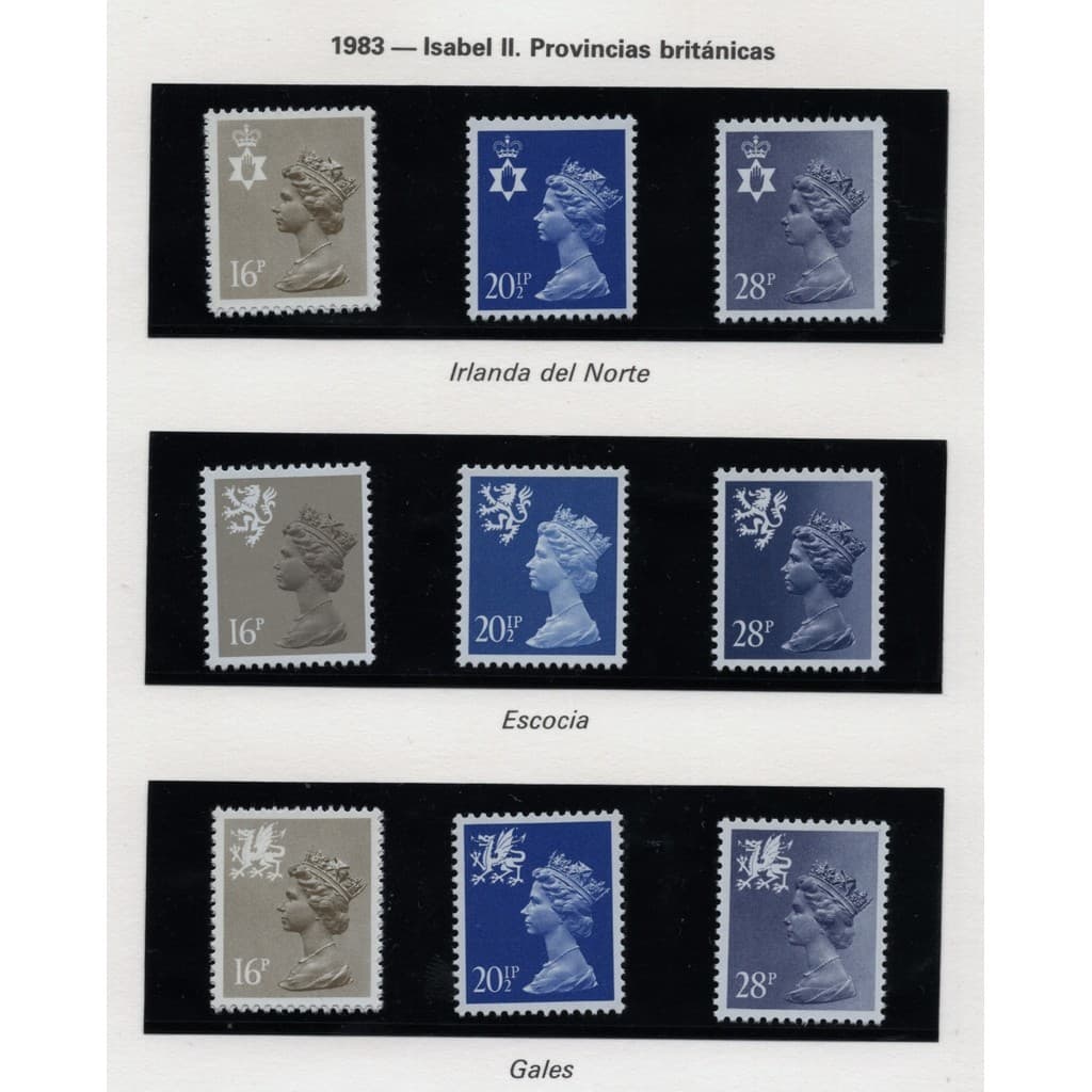 SELOS de REINO UNIDO - IRLANDA DO NORTE - ESCOCIA - PAIS DE GALES - FOLHA COM 3 SÉRIES COMPLETAS NOVAS  NO HAWID - 1983