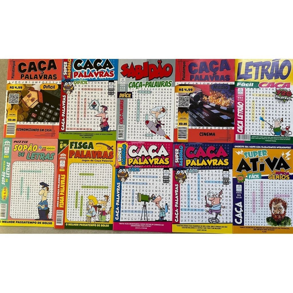 Kit Com 10 caça palavras , Capas Aleatórias, Níveis aleatórios