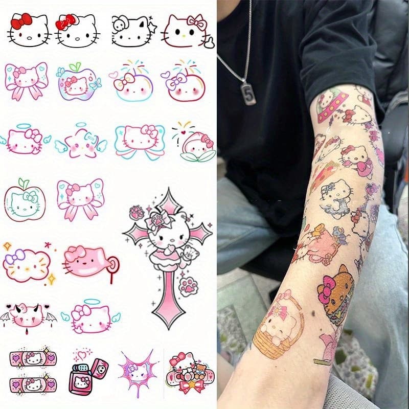 Tatuagens Temporárias Sanrio Hello Kitty , Conjunto De Adesivos De PVC À Prova D'água De 24 Peças , Foscas De Braço De D
