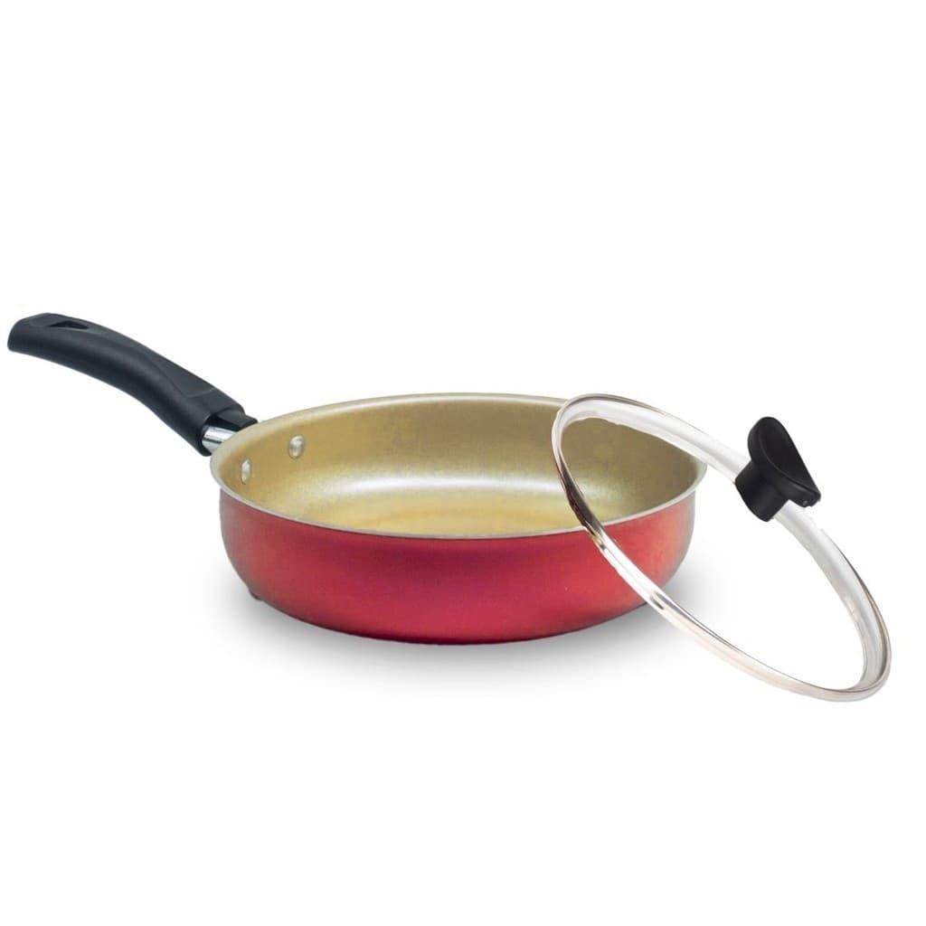 Frigideira Alta 18 cm Teflon Antiaderente com Tampa de Vidro