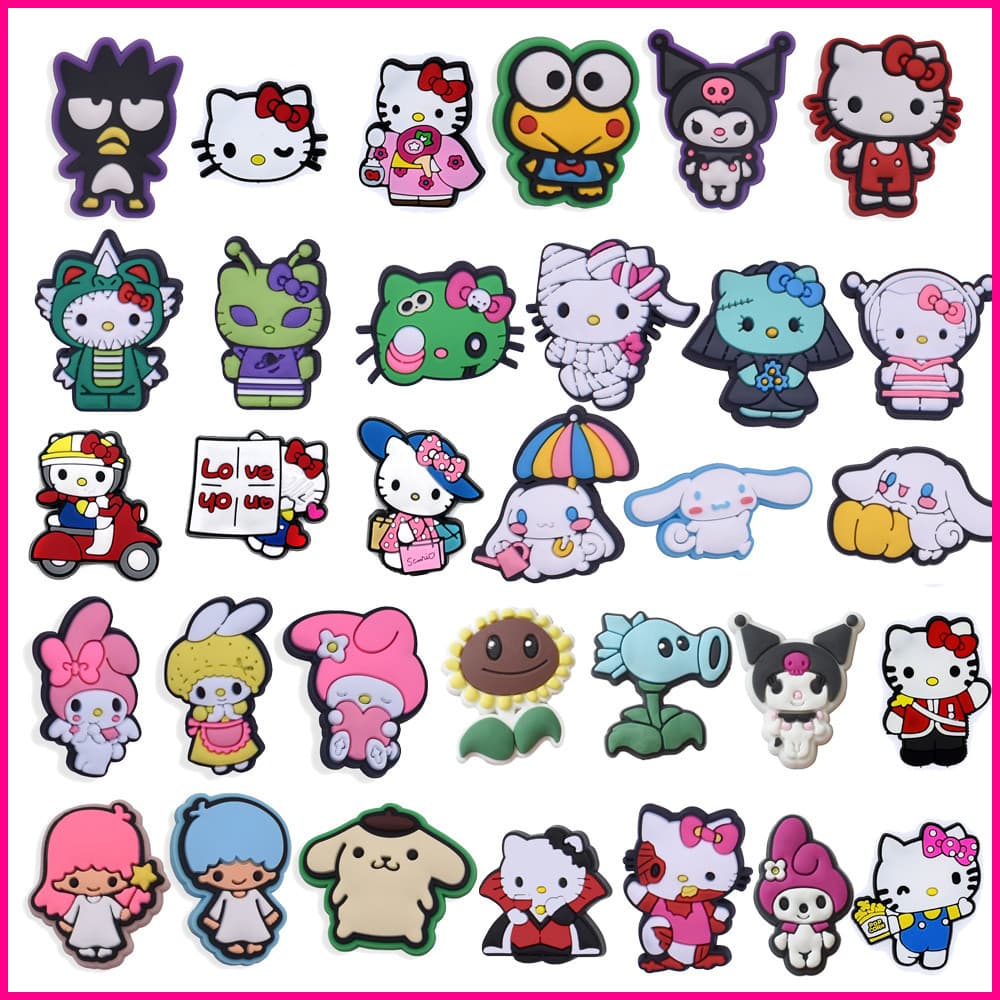 Sapato Encantos Decorações Novo Kity Kuromi Sanrio Melodia PVC Bonito Desenhos Animados Tamanco Pinos Para Sapato