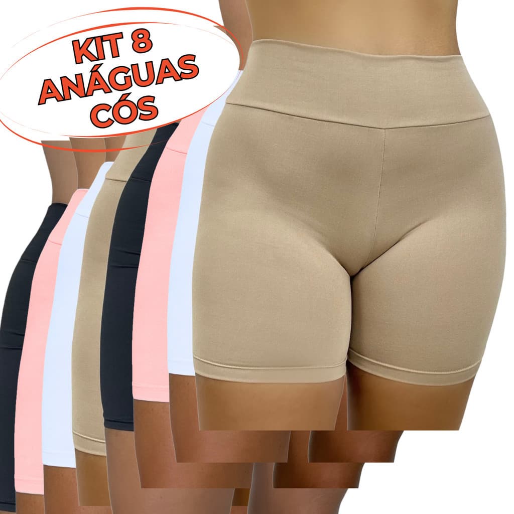 KIT 8 Short Cós Alto Anagua Segunda Pele Liso Feminina
