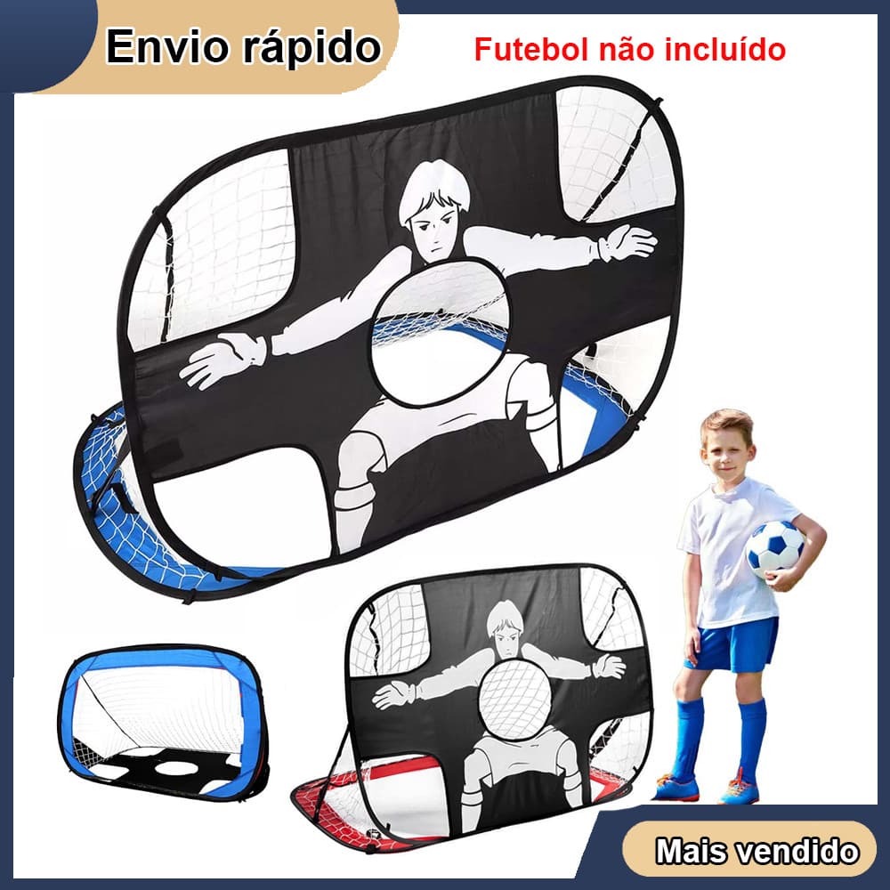Balizas de Futebol para Crianças Rede de Futebol Dobrável Rede de Alvo de Gol Pop Up 120×80×80cm Azul Vermelho