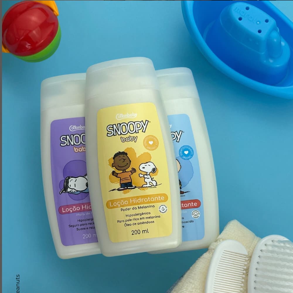 Loção Hidratante Cottonbaby Snoopy Baby - Poder da melanina, Hora de Ninar e Toque de Algodão 