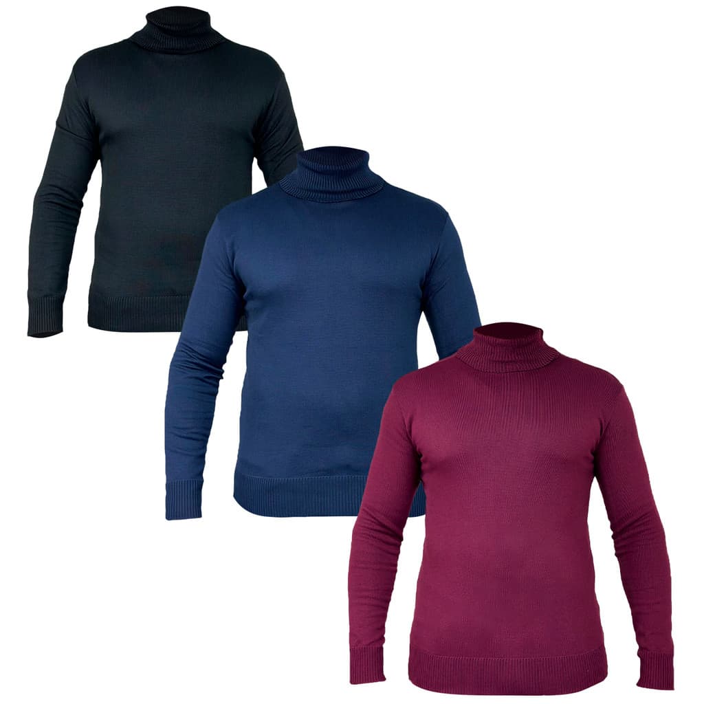 Kit 3 Cacharrel Blusa Trico Sueter Lã Masculina Canelada Gola Alta