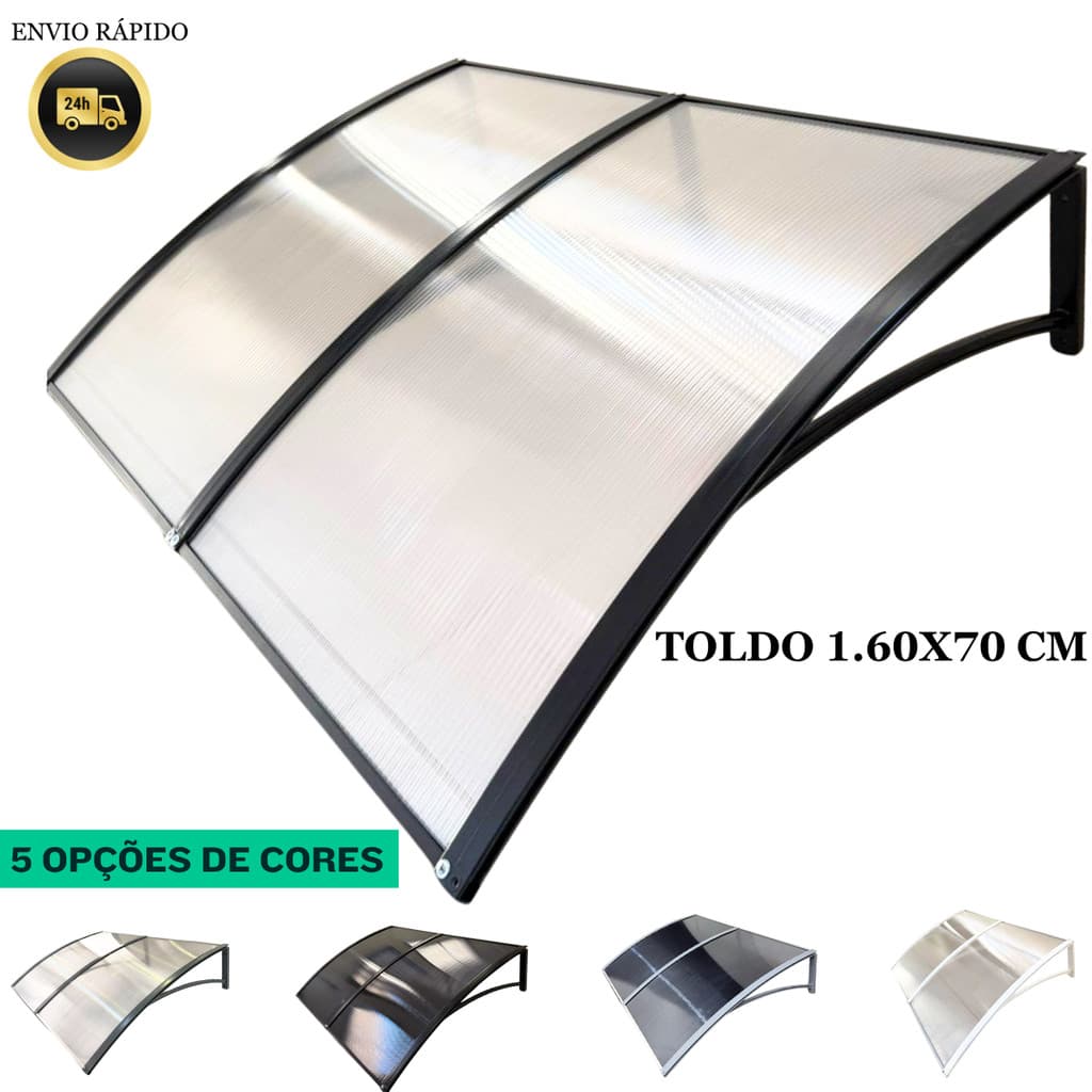 Toldo Policarbonato 1.60x70 cm Alta Resistência Proteção UV Área Externa Cobertura Portas e Janelas