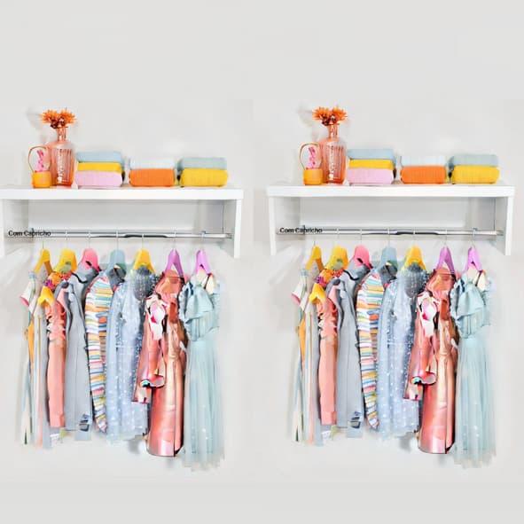 Oferta 2 Cabideiros Arara De parede Para Roupas Branco Closet 60 Cm