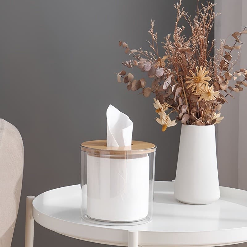 Suporte de Papel Higiênico Luxo Transparente com Tampa de MDF Elegante