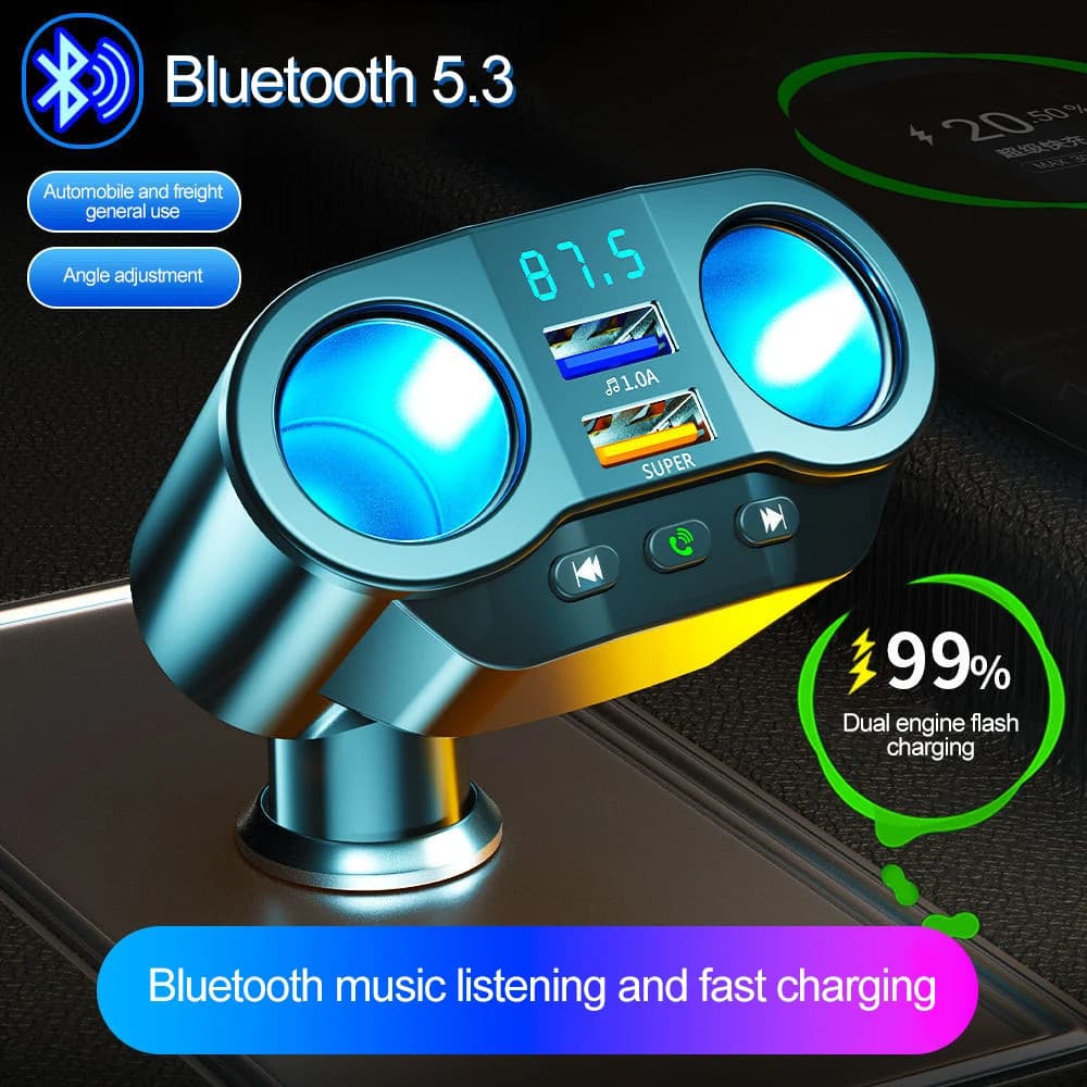 Isqueiro Divisor De Para Carro Transmissor Fm Mãos-Livres Bluetooth Carregador Duplo Usb Qc3.0 12V/24V Tomada De Rápido