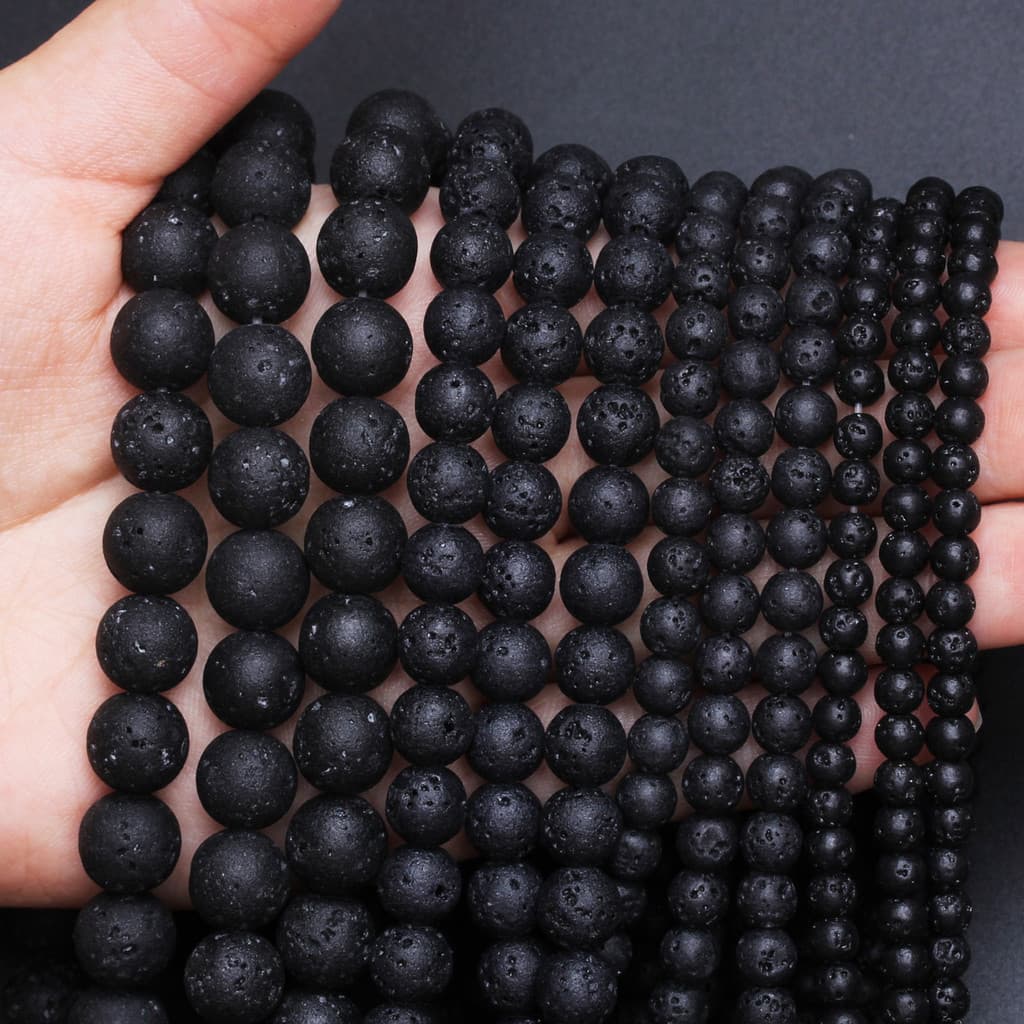 1 Cordão 4/6/8/10/12mm 32-86Pcs Pedras Vulcânicas Naturais Redondas De Para Colar Pulseira