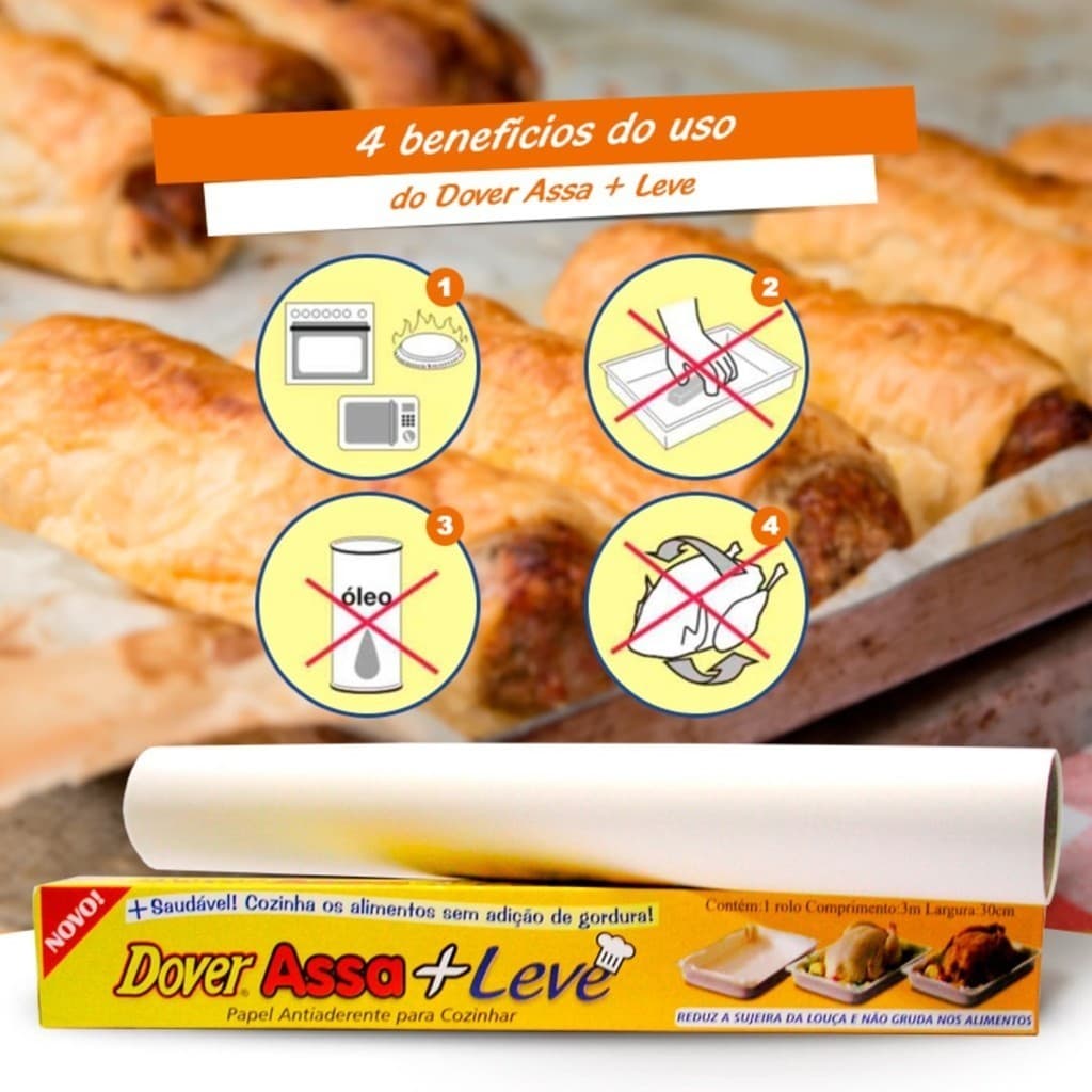 Papel manteiga Dover 2 unidades Assa+leve Antiaderente 30cm X 3m Anti Gordura