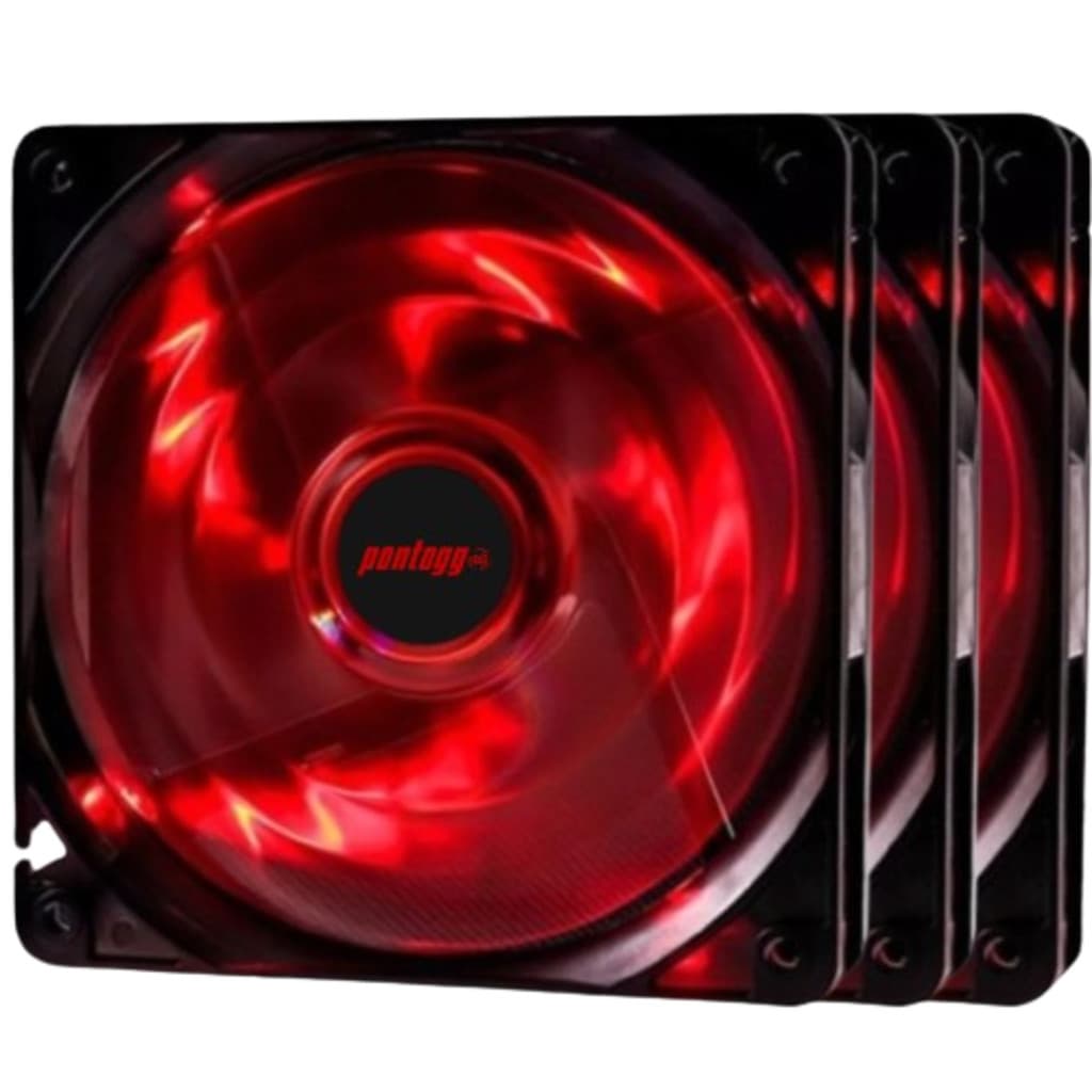Kit 3 Cooler Fan Basic Vermelho 4 Leds Para Gabinete 120mm x 120mm