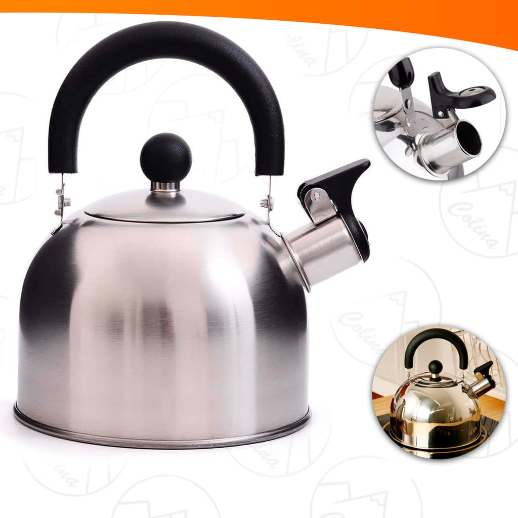 Chaleira Inox 2,5 Litros Premium Com Apito Alça Ferve Rápido Fogão Elétrico Indução Cerâmica Gás