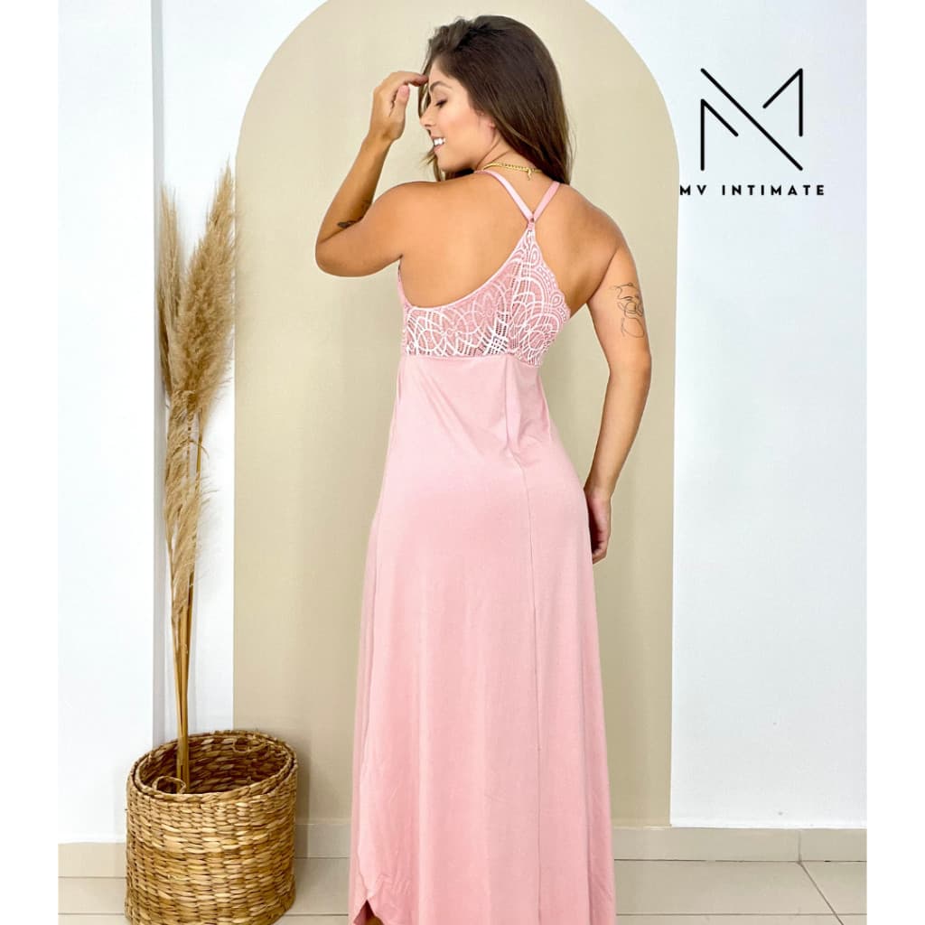 Camisola Longa Luxo com Renda em Microfibra 330