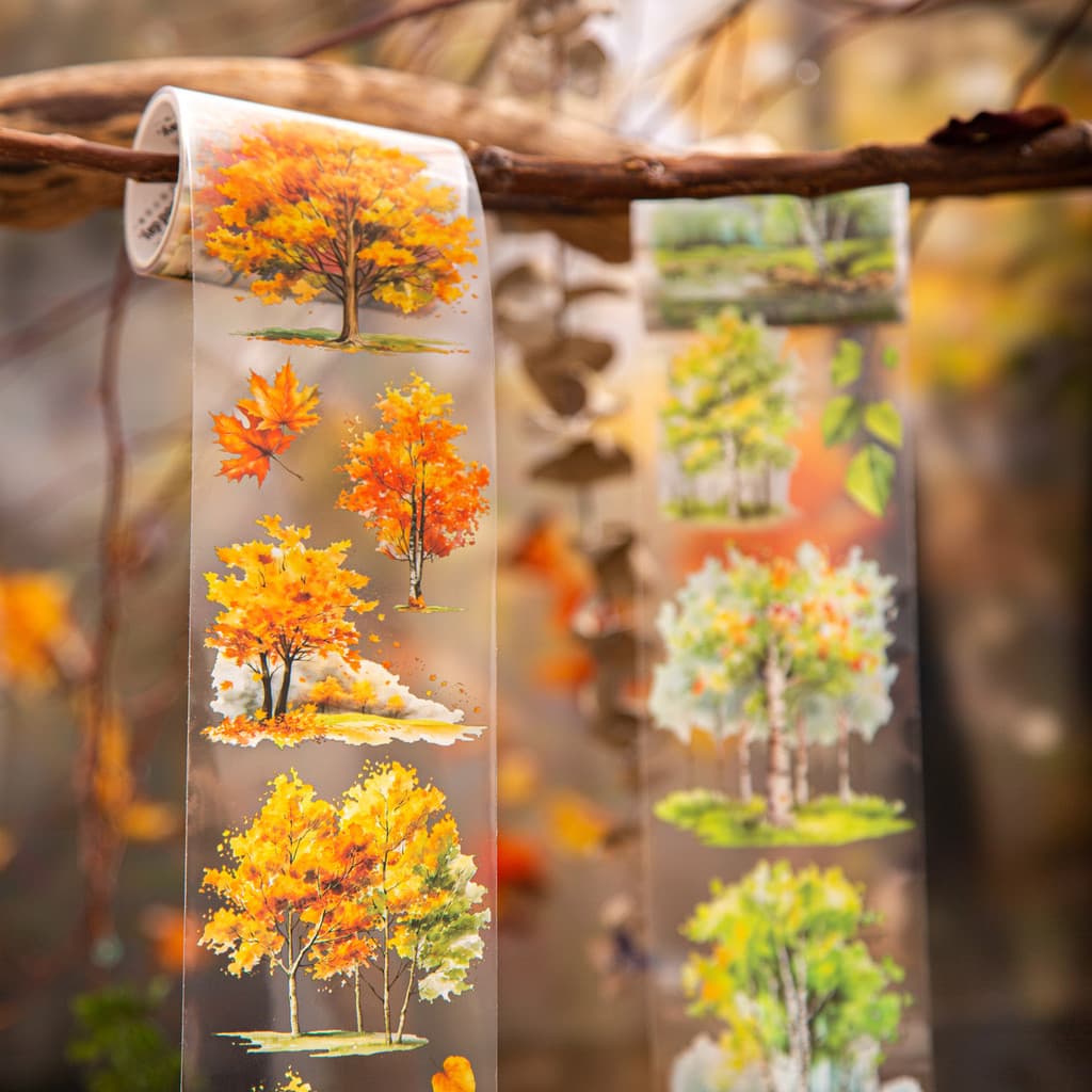 Conjunto De Fitas Washi Floresta De Outono Naturais Para Planejador De Diário Árvores Fita Decorativa Scrapbook Junk Journal Suprimentos Crianças DIY Artesanato Planejadores De Embrulho De Presente