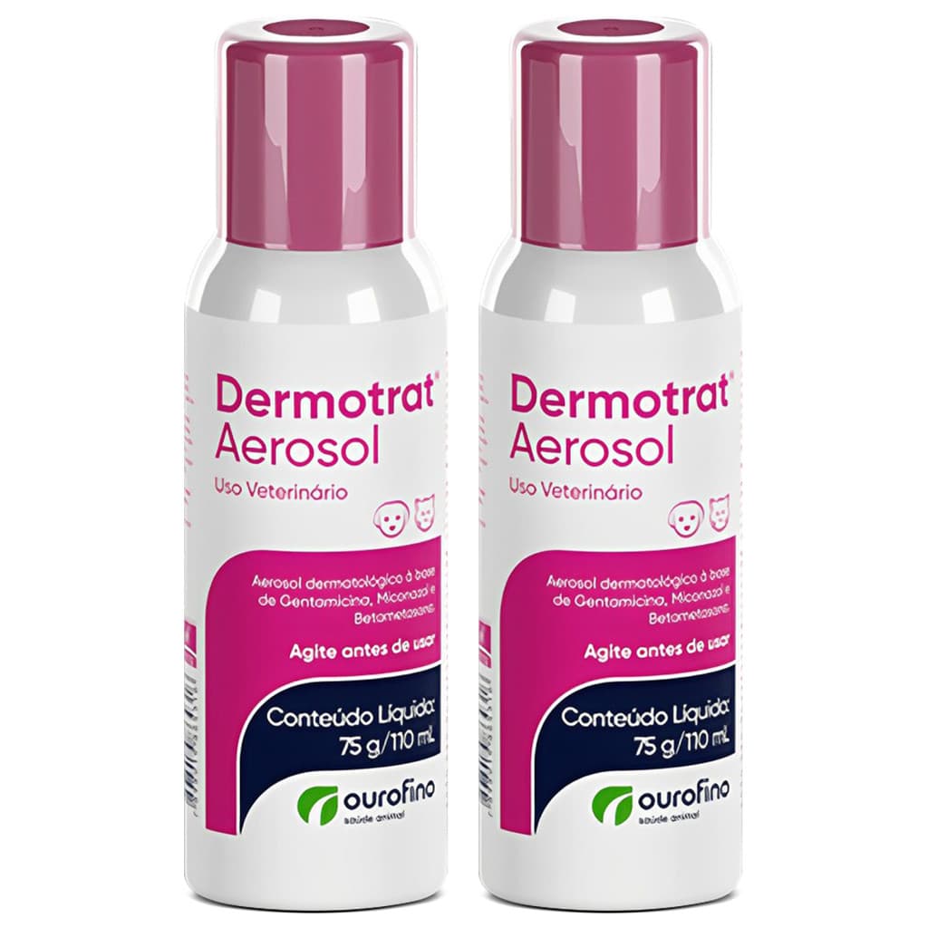 Kit 2 Dermotrat Aerosol 110 ml - Spray Veterinário de Uso Tópico Cães e Gatos com Suporte Dermático