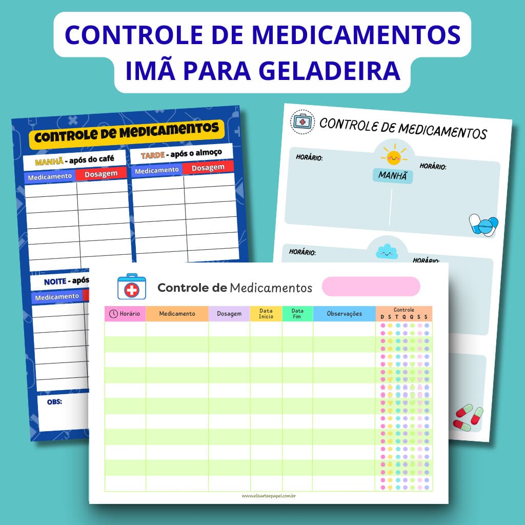 Imã Controle de Medicamentos / Quadro magnético / Planner Saúde - Tam. A4