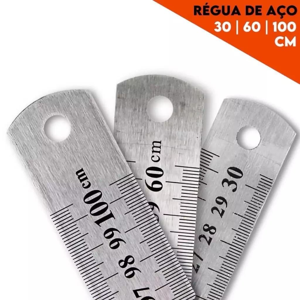 Regua de Aço Metal Inox Dupla Face 30cm/60cm/100cm- Artesanato e Patchwork