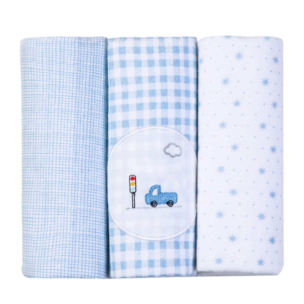 Cueiro Flanelado Bordados Papi Kit 3 Unidades Bebê 100% Algodão