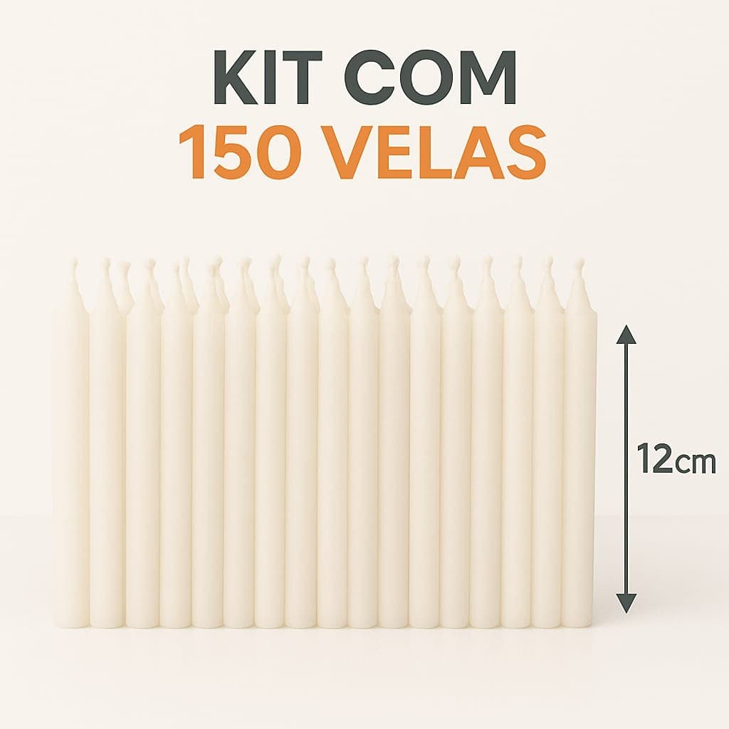 Kit 150 Velas Palito Branca Parafina Pura Queima Prolongada