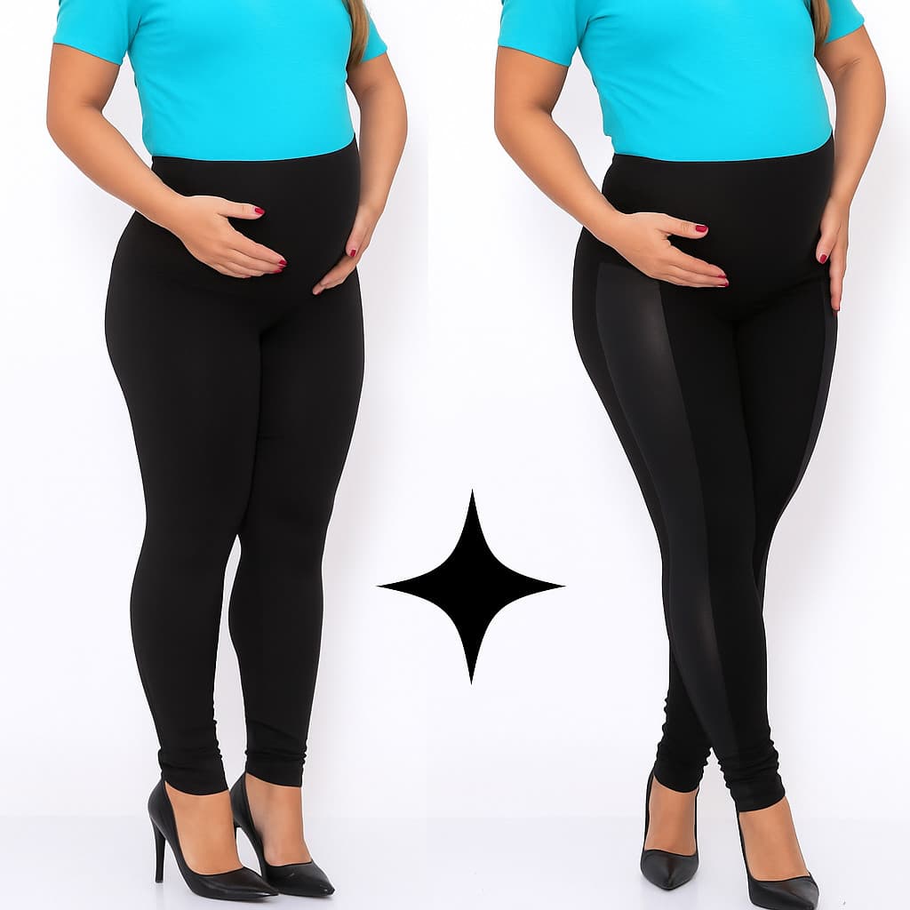 KIT 2 Peças Calças Montaria Cirre Gestante +  Legging Básica Maternidade Preta Zero Transparencia