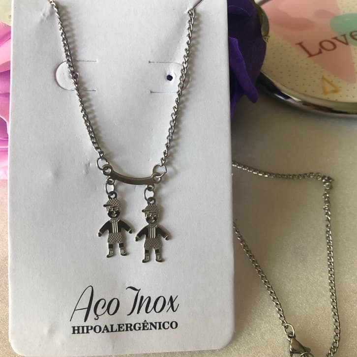 Colar Aço Inoxidável com pingente Menina menino