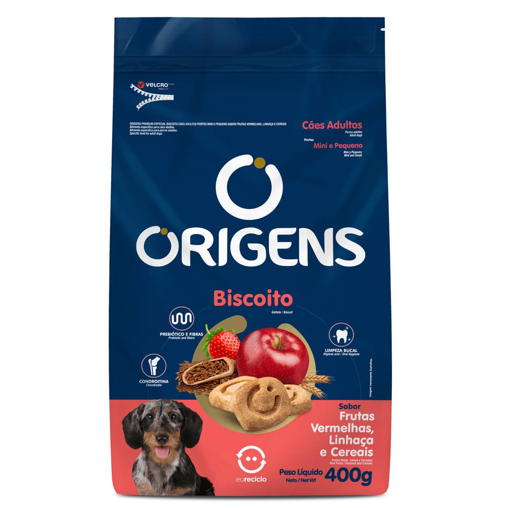 Biscoito Origens Cães Adultos Porte Pequeno Linhaça 400g