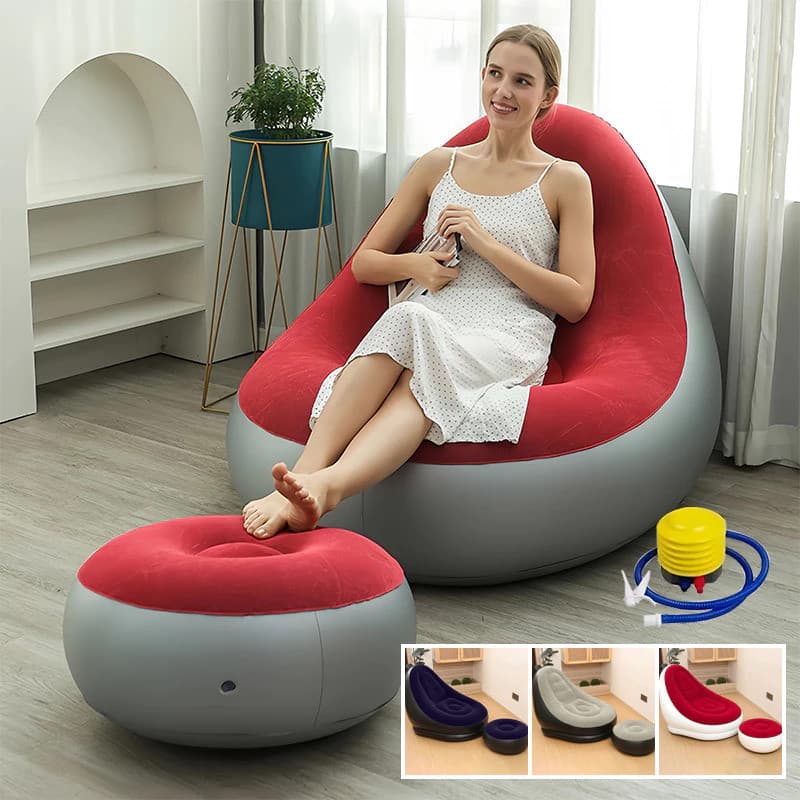 Poltrona Inflável E Conjunto De Puff Ultra Lounge Portátil Para Descanso Preguiçoso