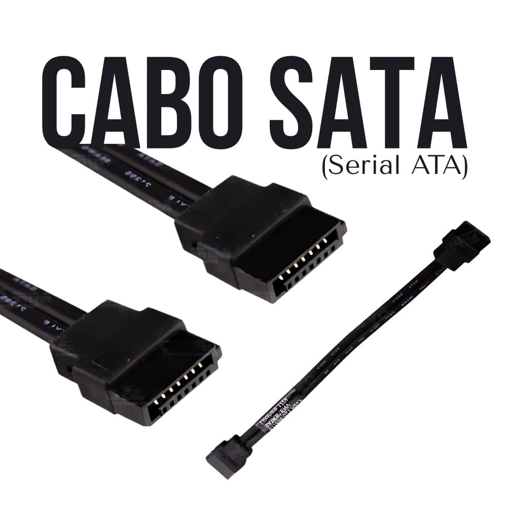 Kit 2 Cabos SATA Serial ATA Preto 15cm para Conexão HD SSD Drives Ópticos em Computadores Notebooks