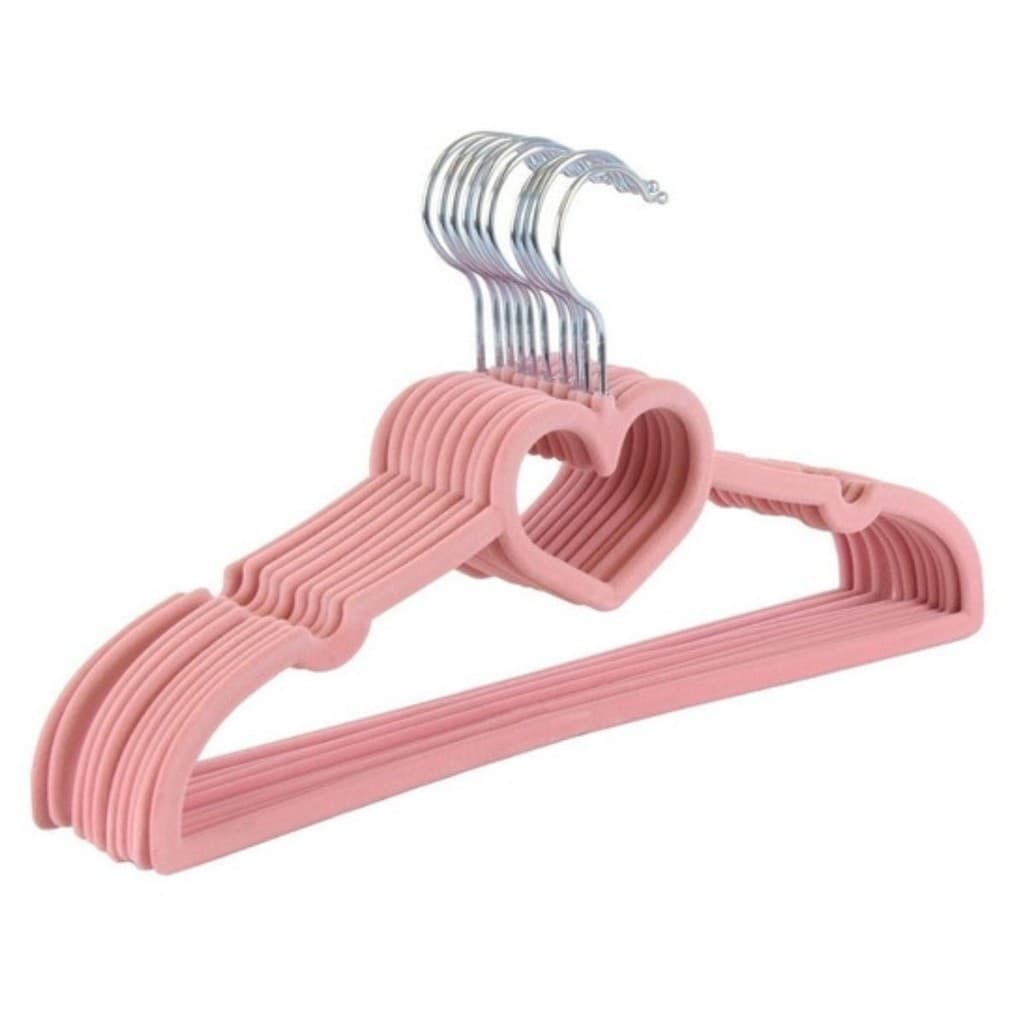 Kit 25 Cabide Infantil Slim De Veludo Rosa Coração