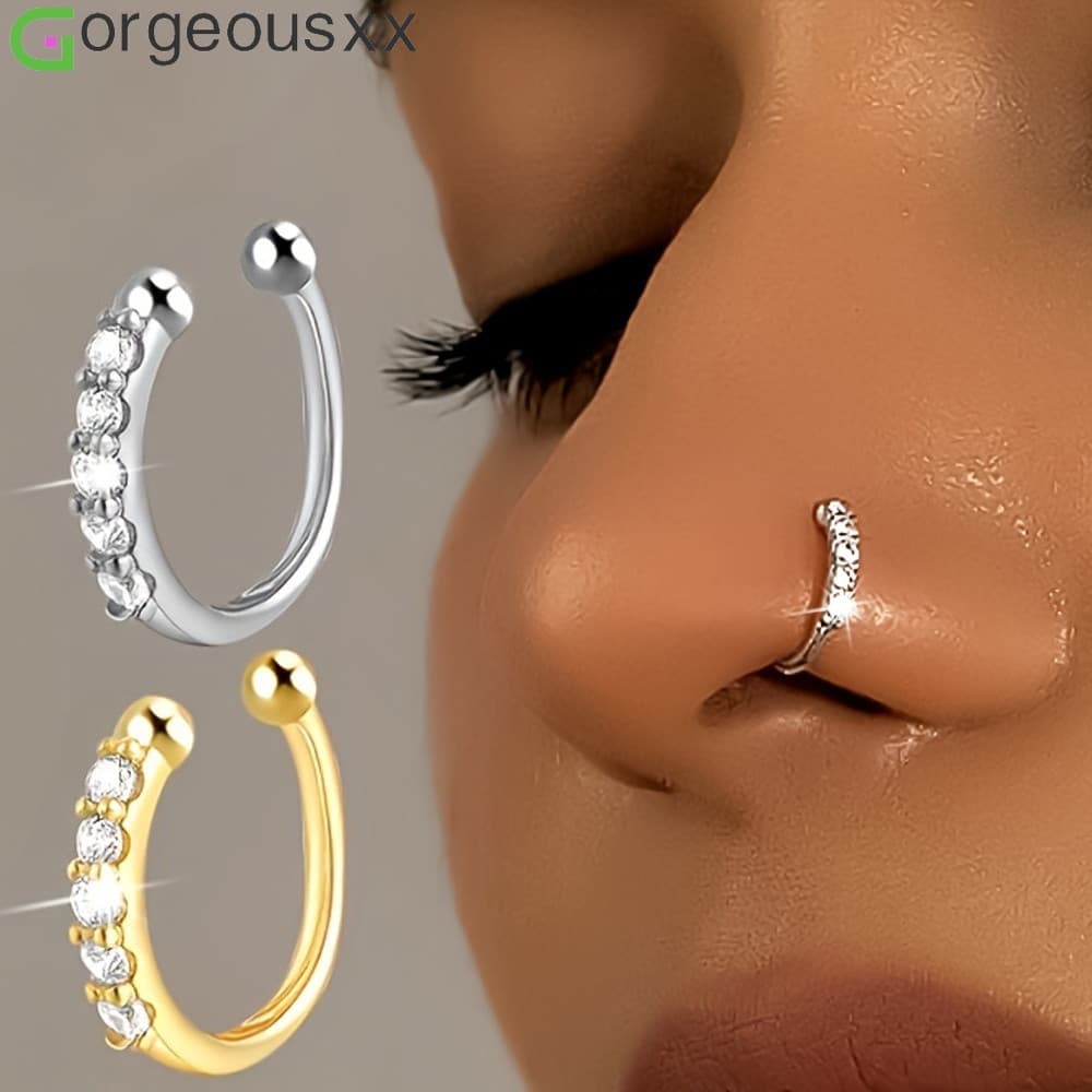 [Gorgeousxx] Anéis De Nariz Falsos Da Moda Para Mulheres , Joias Hipoalergênicas Sem Piercing