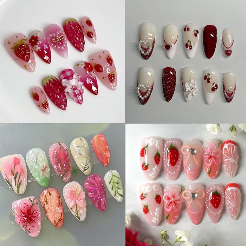unha postiça decorada realista amendoada Doce Com Cola unhas postiças decoradas nails