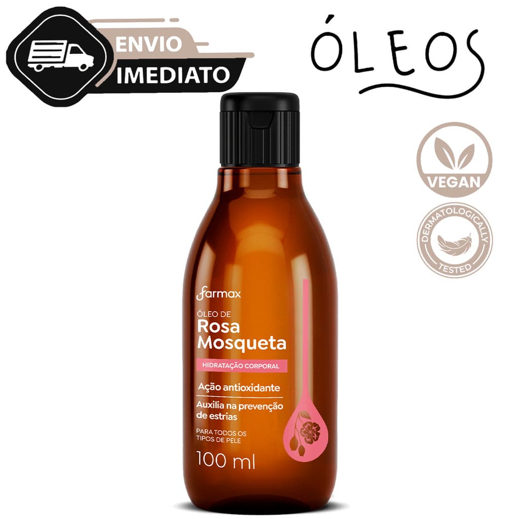 Óleo De Rosa Mosqueta Puro Clareador 100ml Farmax Tira Manchas e Estrias Envio Imediato