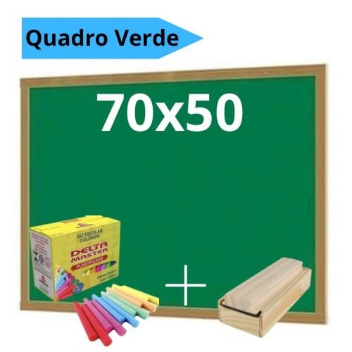 Lousa Quadro Escolar Verde 70x50 + Apagador com Depósito + 10 giz Stalo